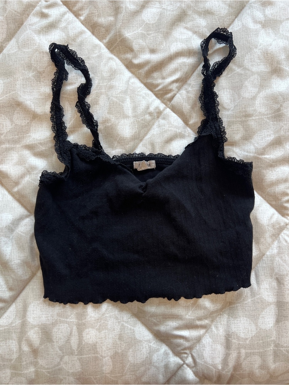 Garage Black Lace-Trim Ribbed Tank Top